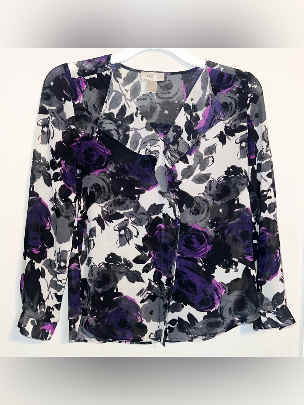 LOFT Purple Black Floral Blouse